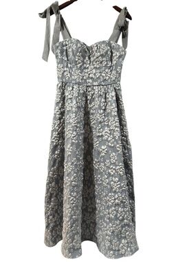 Lulus Gray Floral Jacquard Midi Dress Tie Strap Bustier Romantic Dress S